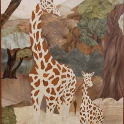 Giraffe Wood Mosaic Wall Decor African Animal Marquetry Art - thumbnail 3
