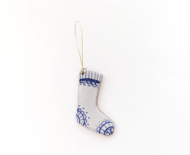Handmade Ceramic Stocking Ornament Blue Coastal Christmas Decor - image 1