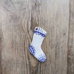 Handmade Ceramic Stocking Ornament Blue Coastal Christmas Decor - thumbnail 3