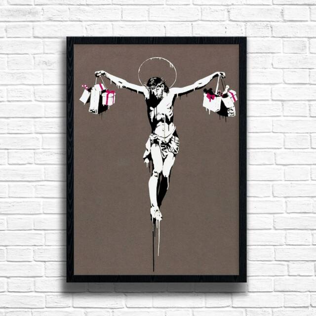 Banksy Consumer Jesus Print Urban Graffiti Wall Art On Canvas - image 1