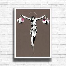 Banksy Consumer Jesus Print Urban Graffiti Wall Art On Canvas - thumbnail 3