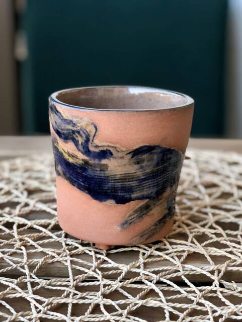 Abstract Painted Terracotta Planter Cobalt Blue Ceramic Plant Pot - image 1
