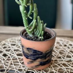Abstract Painted Terracotta Planter Cobalt Blue Ceramic Plant Pot - thumbnail 3