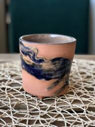 Abstract Painted Terracotta Planter Cobalt Blue Ceramic Plant Pot