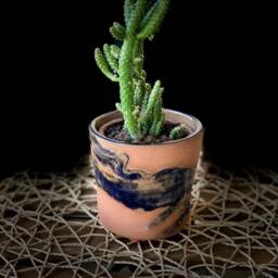 Abstract Painted Terracotta Planter Cobalt Blue Ceramic Plant Pot - thumbnail 4