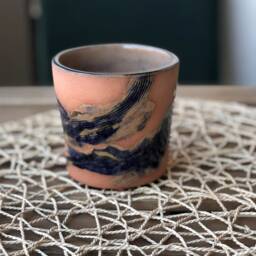 Abstract Painted Terracotta Planter Cobalt Blue Ceramic Plant Pot - thumbnail 2