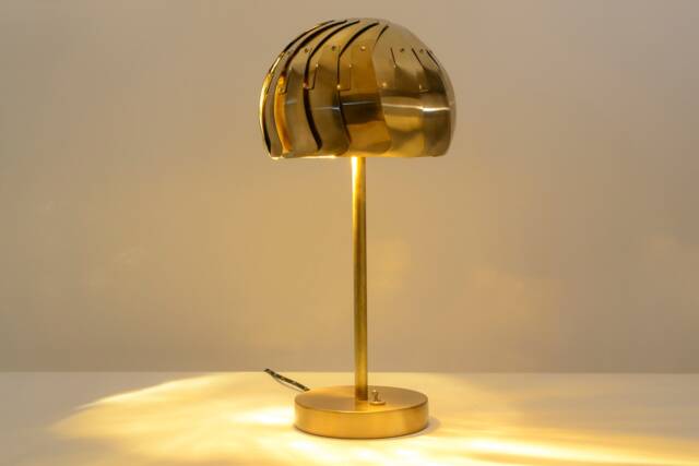 Modern Brass Iris Table Lamp Adjustable Shade, Unique Lighting - image 1