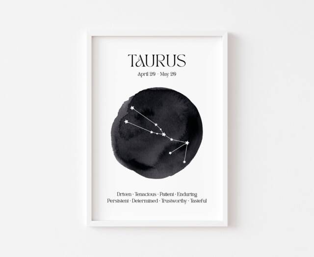Taurus Zodiac Print - Astrology Prints Star Wall Art Celestial Sign Spiritual Poster Constellation Venus Earth - image 1
