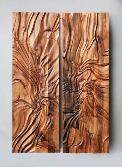 Large Size Wood Sculpture, Us Delivery Duty Paid, Wall Art, Modern Organic Relief Dagna 2 Diptych, Statement Art - image 1