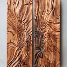 Large Size Wood Sculpture, Us Delivery Duty Paid, Wall Art, Modern Organic Relief Dagna 2 Diptych, Statement Art - thumbnail 2