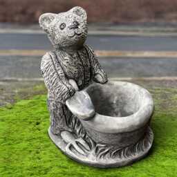 Concrete Bear Planter Statue Stone With Pot Figurine Garden Flower Ornament Cement Front Door Decor Handmade Art Lover Gift - thumbnail 1