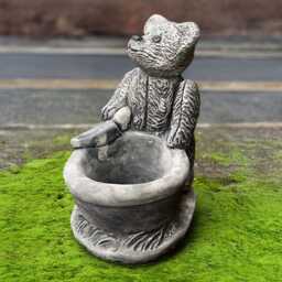 Concrete Bear Planter Statue Stone With Pot Figurine Garden Flower Ornament Cement Front Door Decor Handmade Art Lover Gift - thumbnail 3