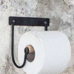 Ib Laursen Toilet Paper Holder Black Metal Wood Wc Roll Vintage Country House Industrial - thumbnail 2