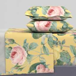 Floral Sheets - Belles Fleurs Jolie Rayure By Peacoquettedesigns Botanical Vintage Inspired Cotton Sateen Sheet Set Bedding Spoonflower