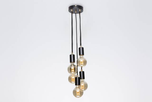 Bjorn 5-Port Ceiling Pendant Lamp Black Textile Cable Raw Brass - image 1