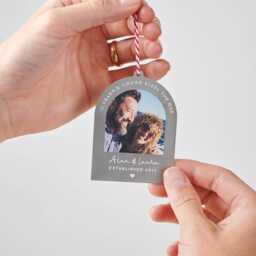 Personalised Eleven Year Anniversary Steel Photo Christmas Decoration, Couples Keepsake, Bauble, Gift For Wife & Husband - thumbnail 2