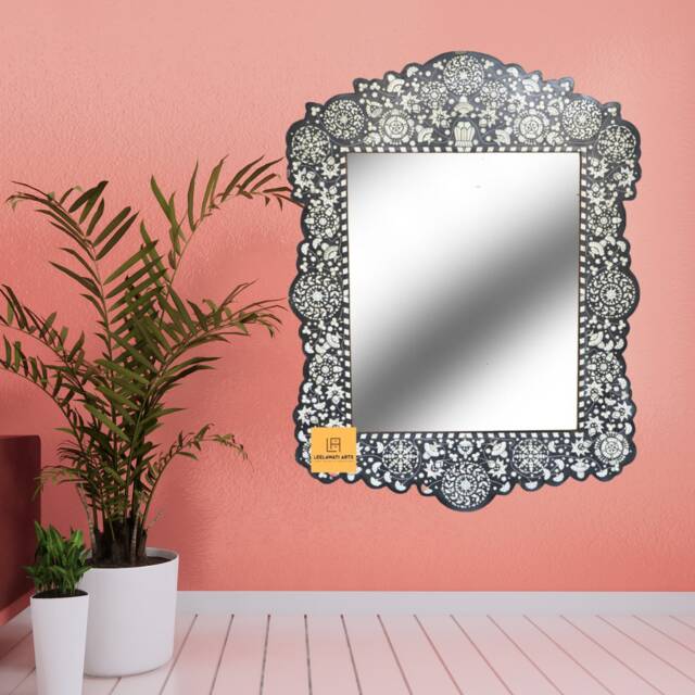 Inlay Mirror Frame Handmade Floral Wall Hanging - image 1