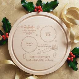Personalised Santa Plate, Handcrafted Round Christmas Eve Treat Board, Engraved Beech Wood, Custom Message, Festive Holiday Keepsake
