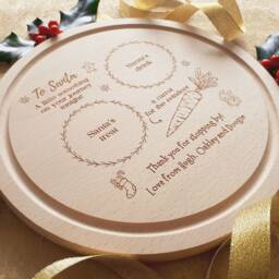 Personalised Santa Plate, Handcrafted Round Christmas Eve Treat Board, Engraved Beech Wood, Custom Message, Festive Holiday Keepsake - thumbnail 3
