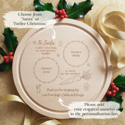 Personalised Santa Plate, Handcrafted Round Christmas Eve Treat Board, Engraved Beech Wood, Custom Message, Festive Holiday Keepsake - thumbnail 2