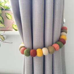 Jungle Safari Felt Ball Curtain Tie Backs - Pom Hold Custom Ties Nursery Decor Baby Gift Colourful Pull - thumbnail 1