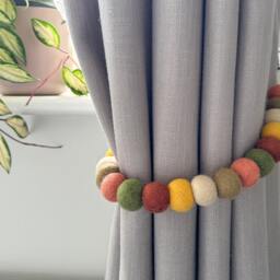 Jungle Safari Felt Ball Curtain Tie Backs - Pom Hold Custom Ties Nursery Decor Baby Gift Colourful Pull - thumbnail 2