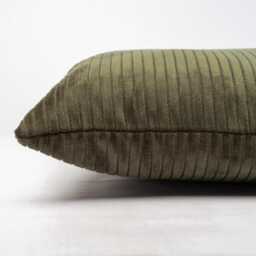 Velvet Jumbo Corduroy Cushion Cover in Olive Green. Modern Striped, Supersoft Chenille. 17x17 - thumbnail 2
