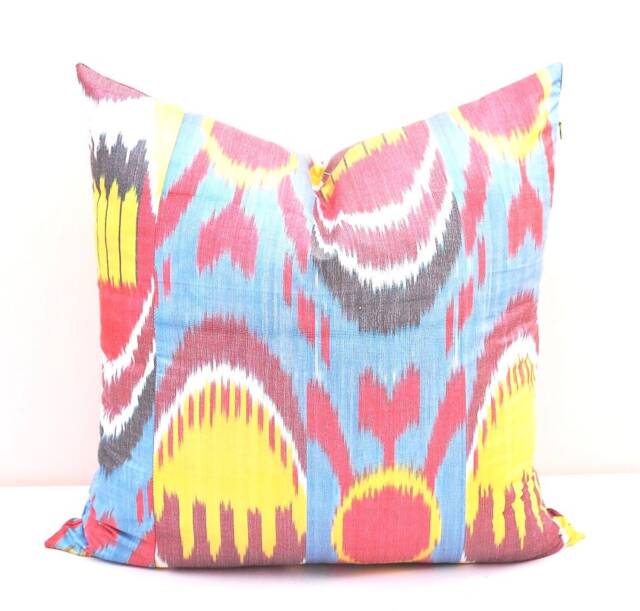 Handloom Ikat Pillow Cover, Multi Color Accent Cushion - 20x20 In - image 1