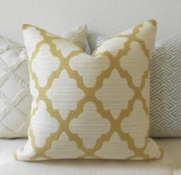 Golden Yellow Morrocan Geometric Boho Quatrefoil Tile Decorative Pillow Cover - thumbnail 1