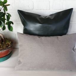 Bio Flora Recycled Green Faux Leather Pillow Cover/Scandinavian Home Decor/Bronze Studs-1Qty - thumbnail 2