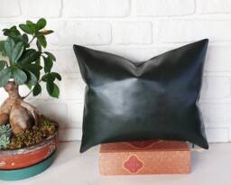 Bio Flora Recycled Green Faux Leather Pillow Cover/Scandinavian Home Decor/Bronze Studs-1Qty