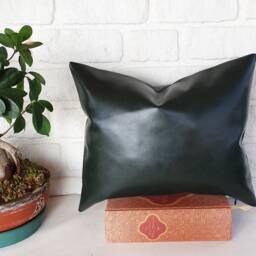 Bio Flora Recycled Green Faux Leather Pillow Cover/Scandinavian Home Decor/Bronze Studs-1Qty - thumbnail 4