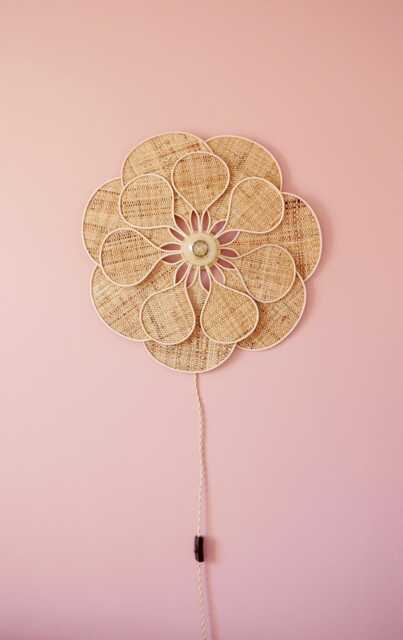 14 Petal Linen & Rattan Flower Wall Light - Chandelier Lamp Handcrafted - image 1