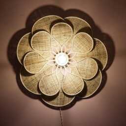 14 Petal Linen & Rattan Flower Wall Light - Chandelier Lamp Handcrafted - thumbnail 3
