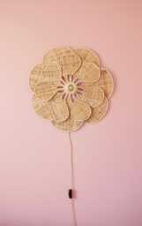 14 Petal Linen & Rattan Flower Wall Light - Chandelier Lamp Handcrafted - thumbnail 1