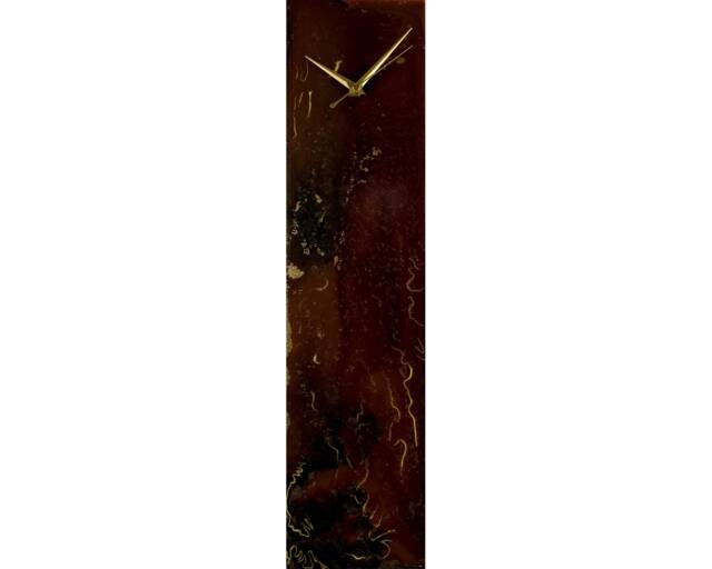 Dark Maroon Burgundy Red & Gold Modern Wall Clock Abstract Home Decor, Unique Glass Art For Office Desk Or Kitchen - image 1