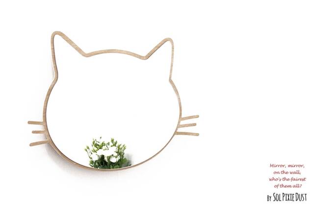 Safety Mirror Kitty With Led Light - Wall Decor Nursery Kid Wooden - image 1