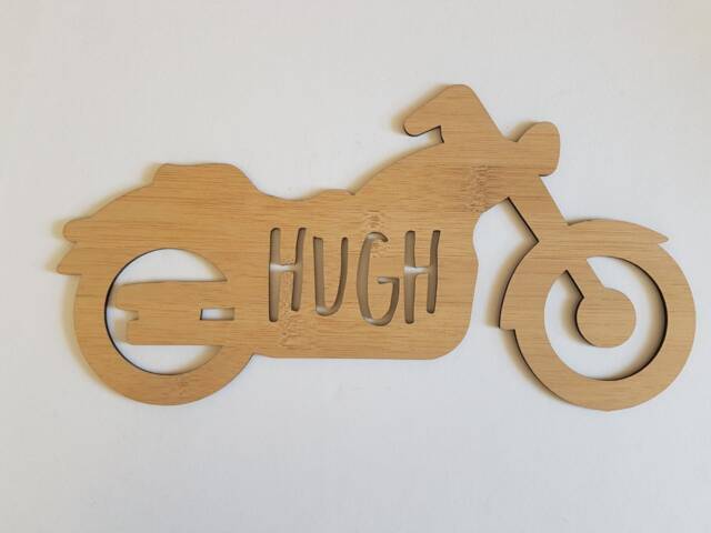 Personalised Name Motorbike-Bike-Motorcycle-Wooden Wall-Door Hanging-Lasercut-Bamboo-Custom Name-Wall Art-Baby Gift-Kids Gift-Decor - image 1
