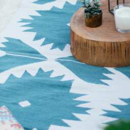 Teal Bustan Flatwoven Wool Kilim Rug Southwestern Floral Area Accent Runner Off White Living Kids Dining Decor 2x3 5x8 8x10 9x12 - thumbnail 2