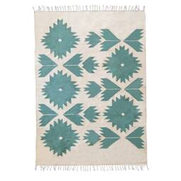 Teal Bustan Flatwoven Wool Kilim Rug Southwestern Floral Area Accent Runner Off White Living Kids Dining Decor 2x3 5x8 8x10 9x12 - thumbnail 4