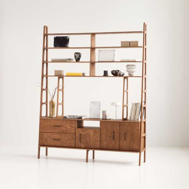 Tall Wall Unit 240 cm, Bookcase With Drawers, Open Bay & Cabinet, Floor To Ceiling Shelving, Mid Century Modern, Custom Size - image 1