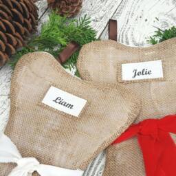 Big Bone Stocking, Dog Christmas Stocking, Linen Stockings, Puppy Dog Family Tan Handmade Stockings - thumbnail 3