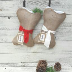Big Bone Stocking, Dog Christmas Stocking, Linen Stockings, Puppy Dog Family Tan Handmade Stockings - thumbnail 4