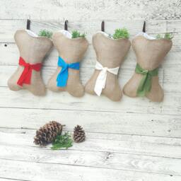Big Bone Stocking, Dog Christmas Stocking, Linen Stockings, Puppy Dog Family Tan Handmade Stockings