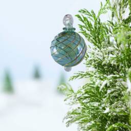 Blown Glass Christmas Ball Ornament - Green With 14K Gold Detail