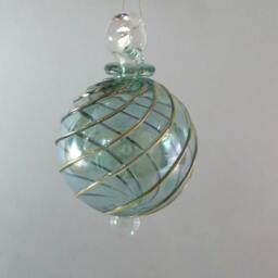 Blown Glass Christmas Ball Ornament - Green With 14K Gold Detail - thumbnail 2