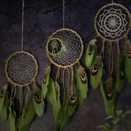 Boho Dream Catchers Set. Bohemian Bedroom Dreamcatcher Decor. Green Catcher Wall Hanging - thumbnail 4