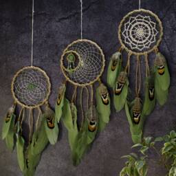 Boho Dream Catchers Set. Bohemian Bedroom Dreamcatcher Decor. Green Catcher Wall Hanging - thumbnail 2