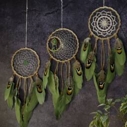 Boho Dream Catchers Set. Bohemian Bedroom Dreamcatcher Decor. Green Catcher Wall Hanging - thumbnail 3