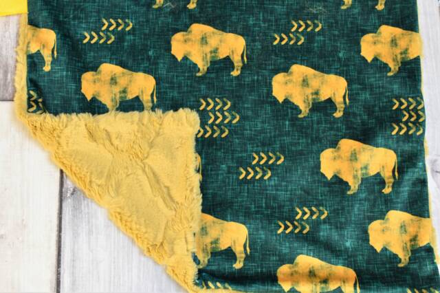 Bison Lovey - Green & Gold Mini Blanket Minky Baby Gift - image 1